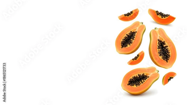 Fototapeta Fresh Papayas Isolated With Copy Space – 16:9
