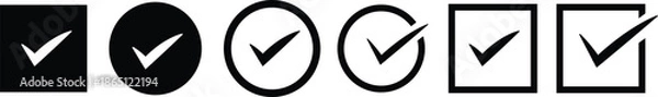 Obraz Check Mark Icons Set in Circle and Square Solid Styles