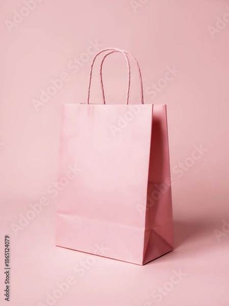 Obraz Empty Pink Paper Shopping Bag on Solid Background