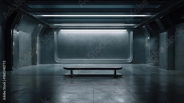 Obraz Dark futuristic interior with empty space and metallic elements for creative designs