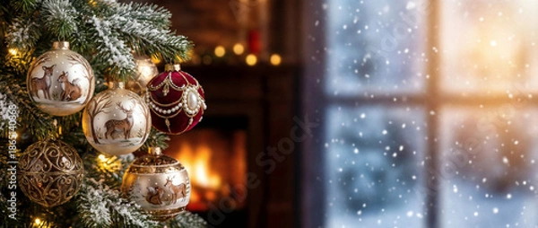 Obraz Christmas tree decorations, copy space