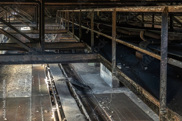 Obraz Conveyor system inside abandoned factory