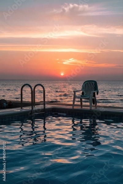 Obraz Serene sunset view by the poolside.