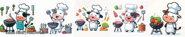 Obraz cute cow vector grilling meat
