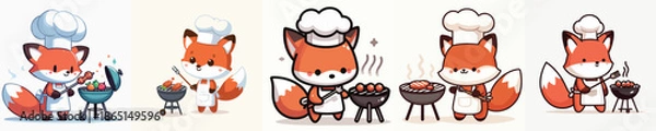 Obraz cute fox vector grilling meat