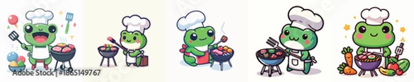 Obraz cute frog vector grilling meat