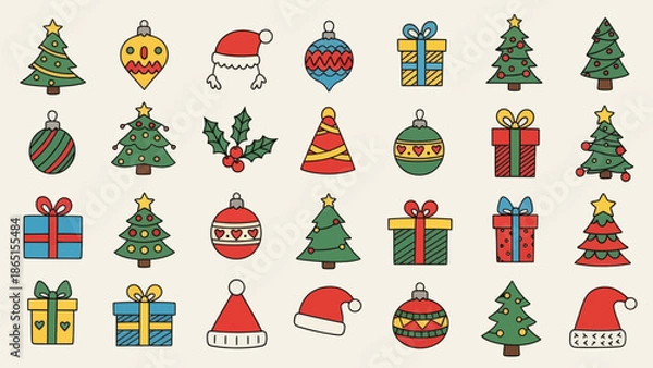Fototapeta Christmas doodles vector set, holiday elements