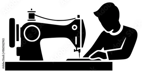 Obraz Modern Industrial Sewing Machine Vector Silhouette