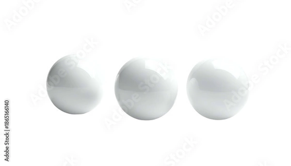Obraz Three glossy white spheres, evenly spaced, against a stark, solid black background