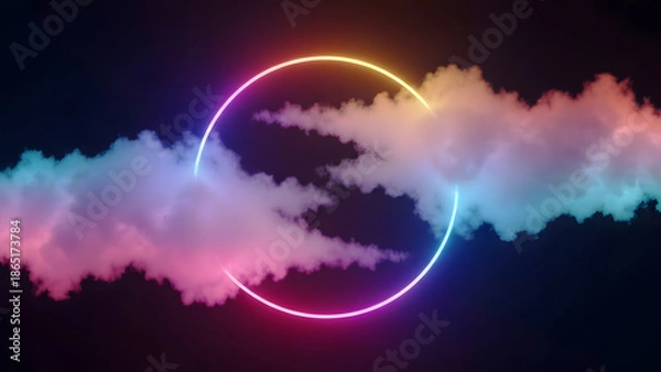 Obraz Neon Cloud Eclipse with Glowing Rainbow Ring in Dreamy Dark Space.