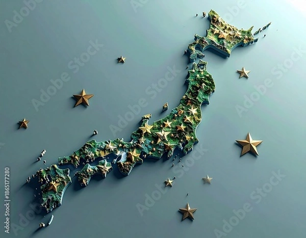 Obraz 星のイメージの日本地図（ai生成画像）