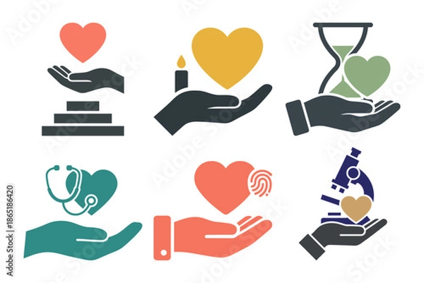 Obraz Set of six brain function logo icons for creative thinking problem solving and memory storage