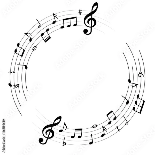 Obraz Music notes background, round musical frame, vector illustration.