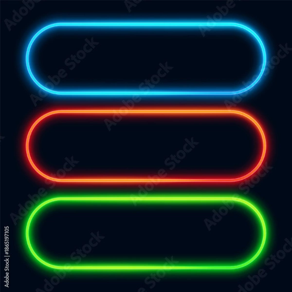 Obraz Round rectangle neon frames, glowing borders, vector illustration.