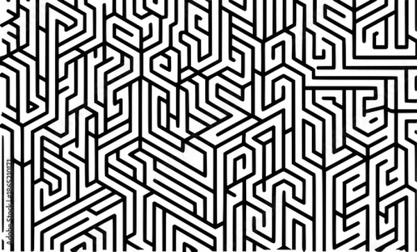 Obraz Intricate black and white geometric maze pattern with sharp angles and interlocking lines