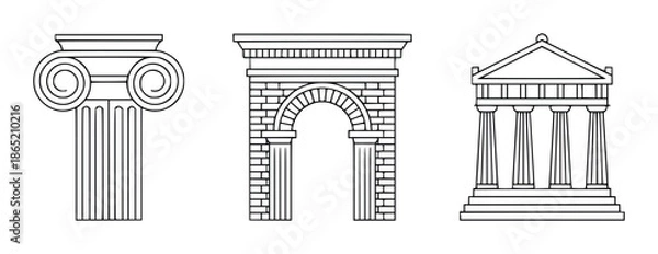 Obraz Ionic column brick archway and classical temple facade line architecture capital