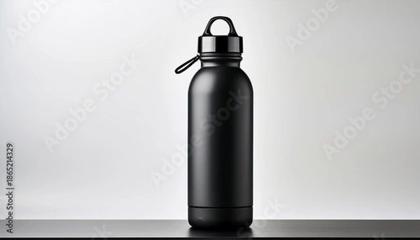 Obraz black water bottle with white background