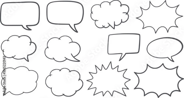 Obraz Ten different empty speech bubbles in black outline style editable flat