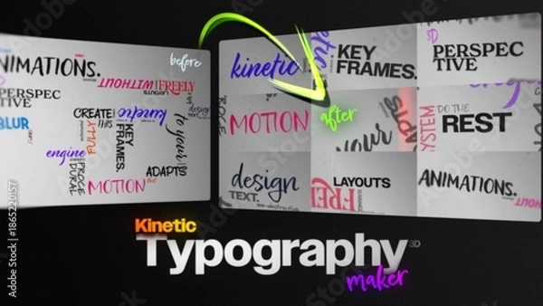 Obraz Kinetic Typography Maker 3D | Procedural Text Animation Engine for Custom Layouts No-Keyframes