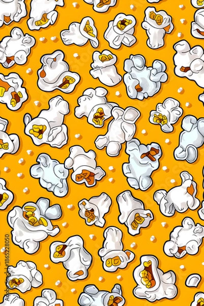 Obraz Popcorn Pattern on Bright Orange Background