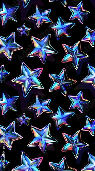 Obraz Iridescent Neon Star Pattern on Black Background