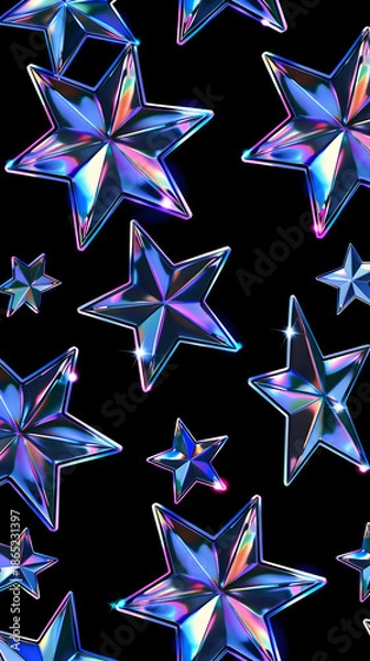 Obraz Iridescent Neon Star Pattern on Black Background