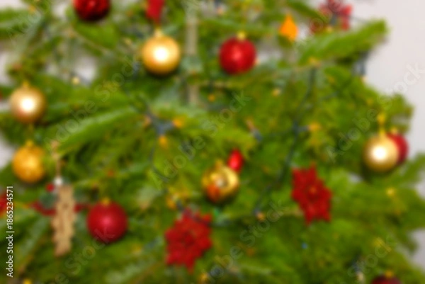 Obraz Defocused Decorated Christmas Tree Background