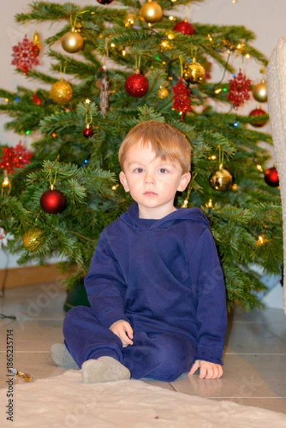 Obraz Toddler Sitting Before Christmas Tree