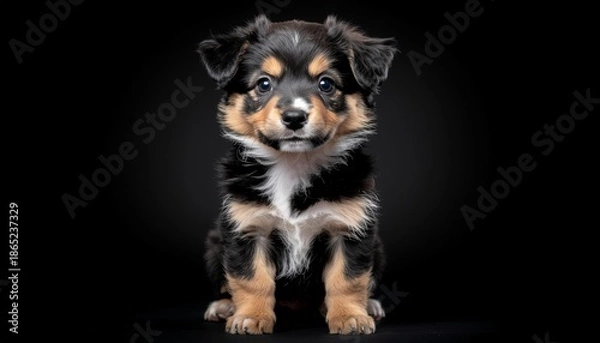 Obraz Small Puppy Portrait on Dark Studio Background