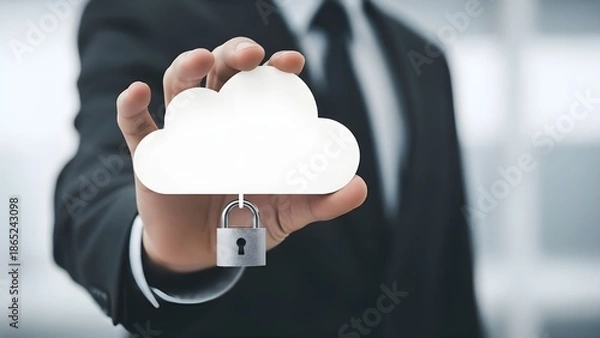 Fototapeta Cloud Security and Data Protection Concept with Padlock and Secure Cloud Computing