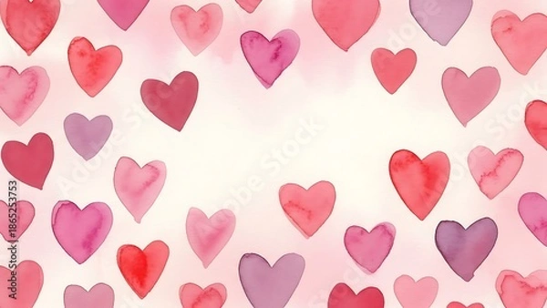 Obraz Watercolor hearts pattern on soft pink background