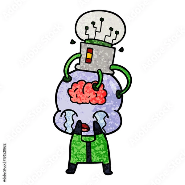 Obraz cartoon big brain alien crying with brain interface