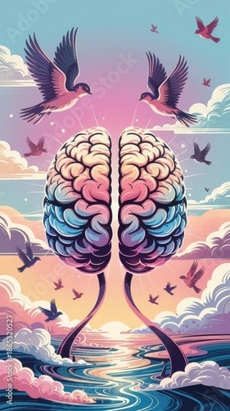Obraz Creative Brain Duality Merging with Nature and Flight