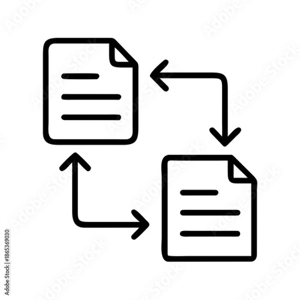 Obraz Data synchronization concept illustrated with two files and circular arrows, exchange