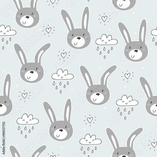 Fototapeta Seamless pattern with cute little bunny. vector illustration