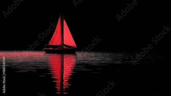 Obraz Red Sailboat on Black Background
