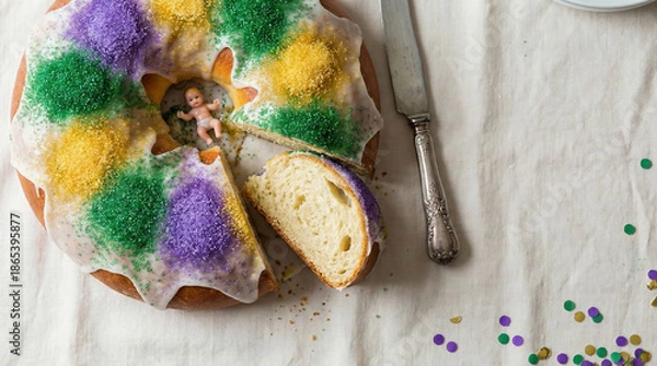 Obraz Sliced King Cake on Festive Table