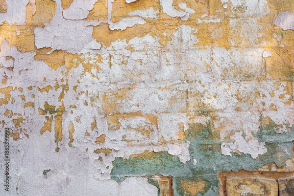 Obraz Old peeling paint on brick wall texture background