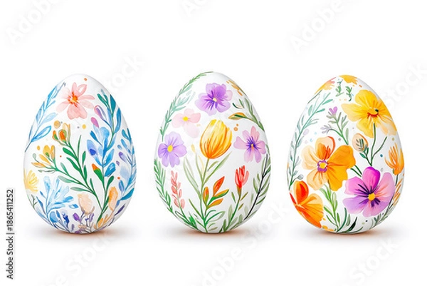 Obraz Hand painted floral Easter eggs isolated