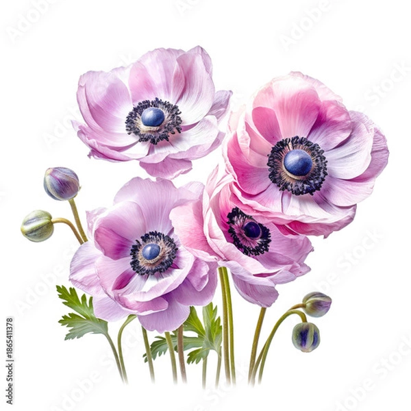 Obraz Pink anemone flowers isolated