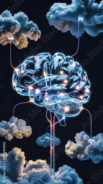 Obraz Futuristic Artificial Intelligence Brain Connecting to Cloud Network