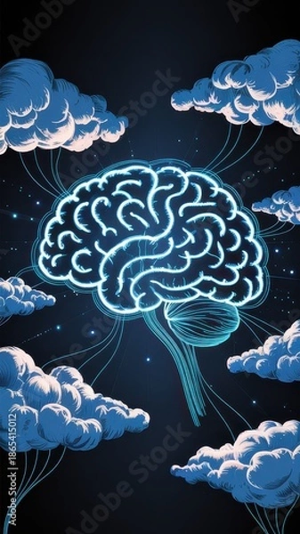 Obraz Artificial Intelligence Brain Connected to Digital Clouds