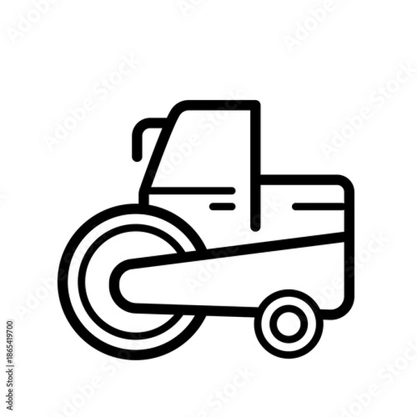 Obraz Road roller machine for asphalt paving, line vector icon