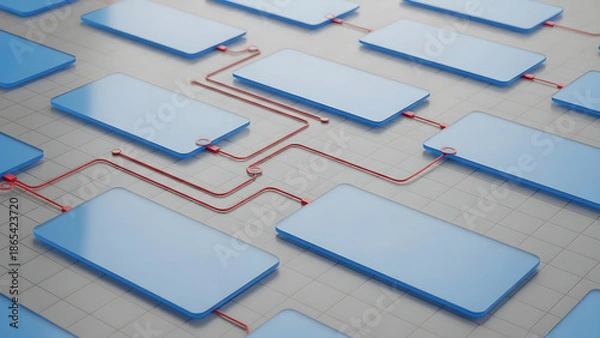 Fototapeta Data Network System Connectivity Blue Panels Grid Abstract