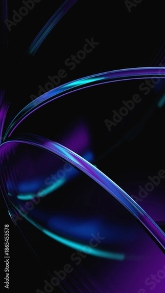 Obraz Abstract glass shape with neon reflections, vertical orientation, 3d render
