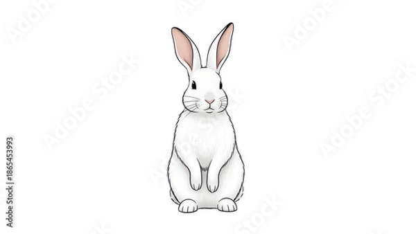 Obraz Cute White Rabbit Standing, Isolated on Transparent Background