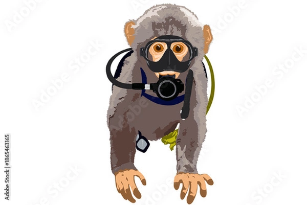 Obraz Cute Monkey in Scuba gear