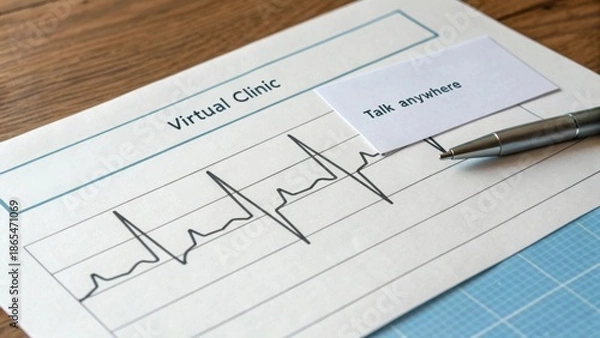 Obraz Printed Heartbeat Line Document Illustrating Virtual Clinic Concept