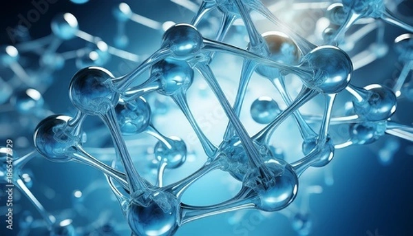 Obraz abstract glass molecule structure on blue background