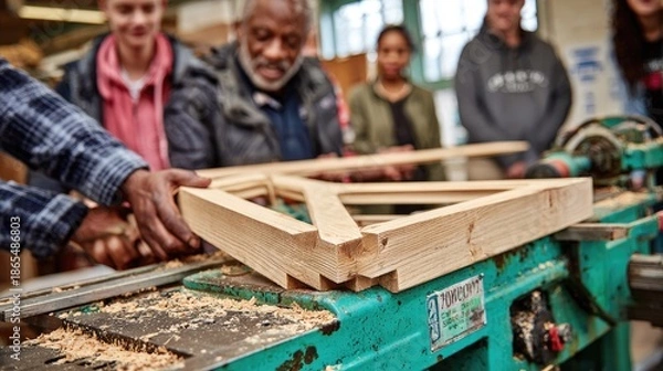 Fototapeta Woodworking class in progress.